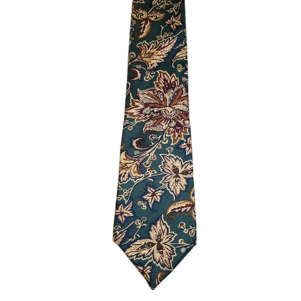Vintage Christian Dior Monsieur Silk Tie Green Floral Botanical USA Made Necktie